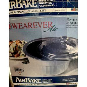 Wearever Airbake Insulated Nonstick Round Casserole 3 Piece 4.5 Qt White Lids